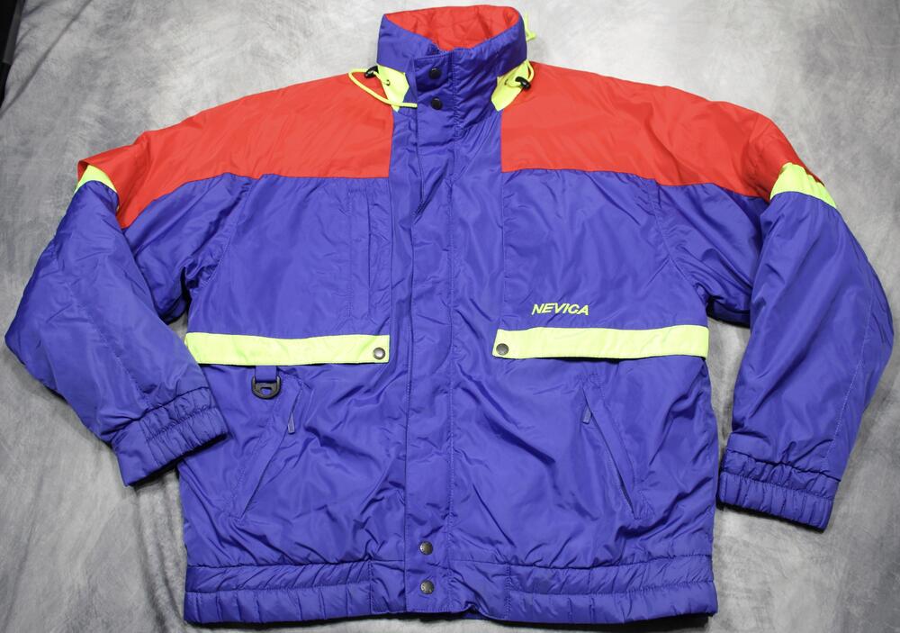 Vintage Nevica Jacket Mens Size 44 Purple Red Neon Ski Colorblock Hong Kong 80s